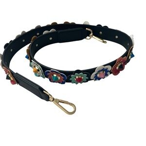 Floral Embellished Hand Bag Purse Strap in Black with Bohemian Flowers